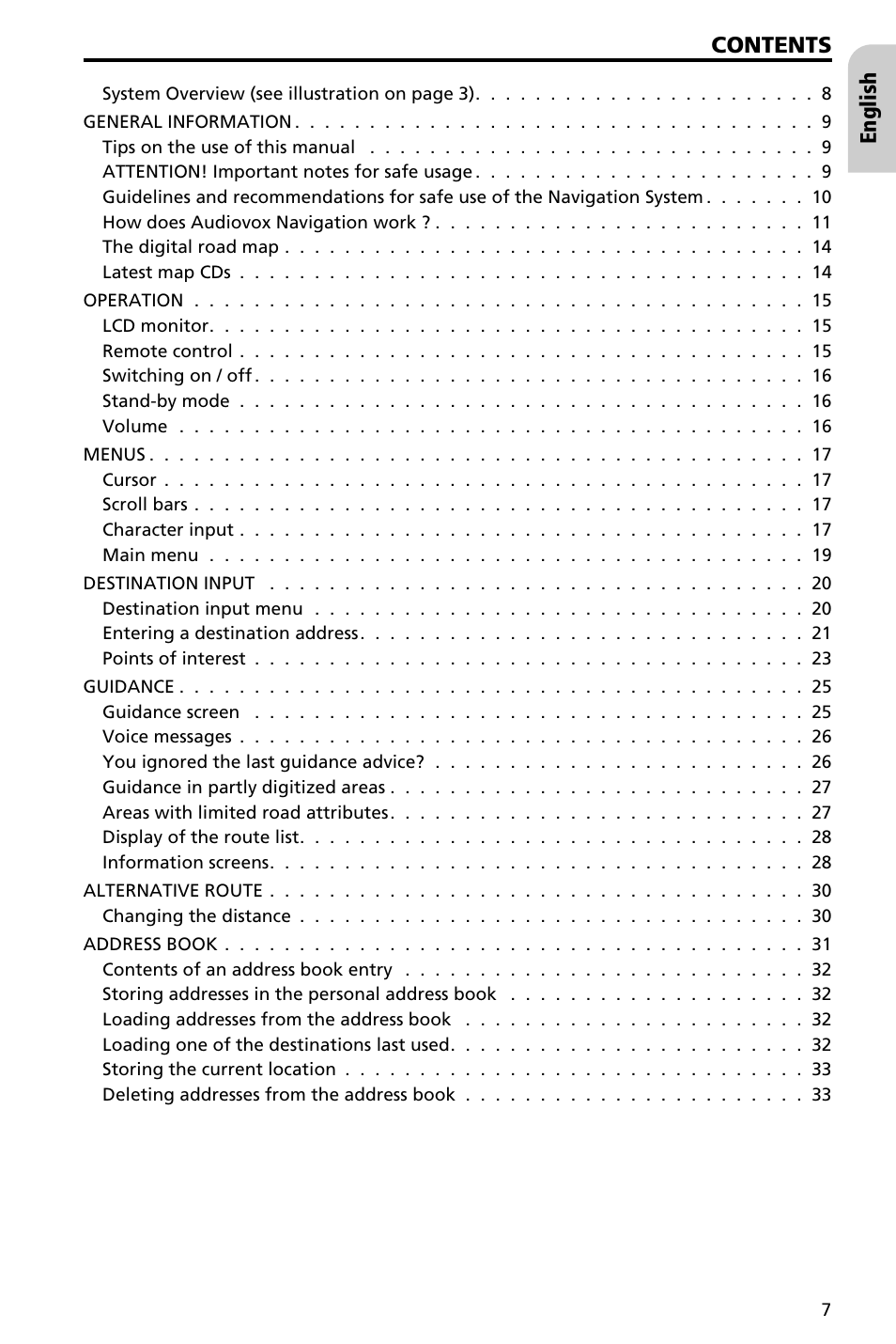 Audiovox NAV3000 User Manual | Page 7 / 98
