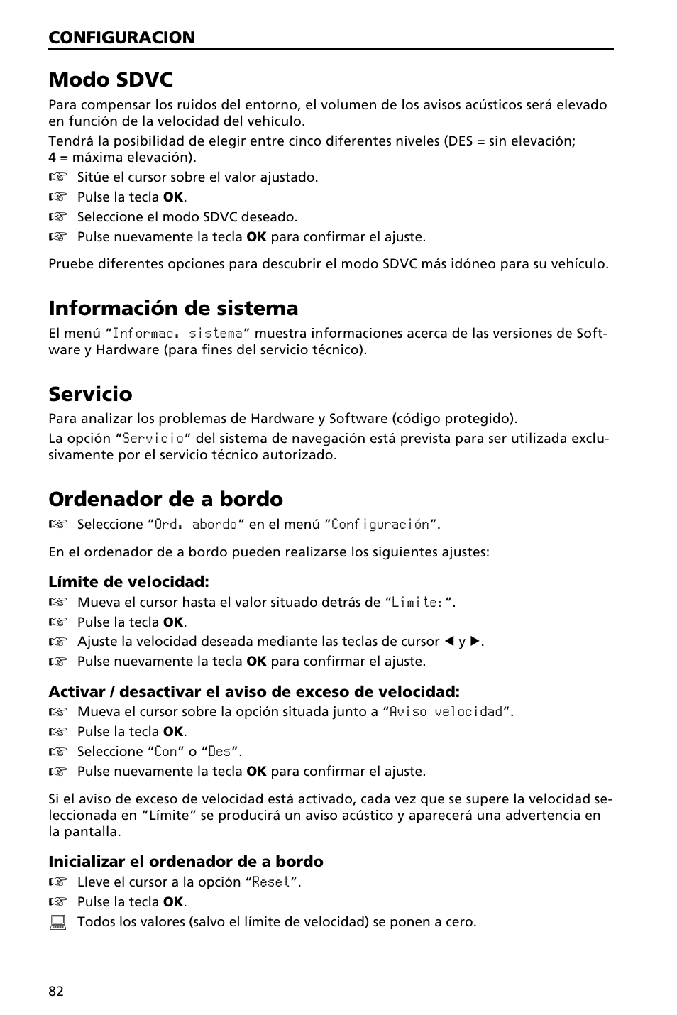 Modo sdvc, Información de sistema, Servicio | Ordenador de a bordo | Audiovox NAV3000 User Manual | Page 82 / 98
