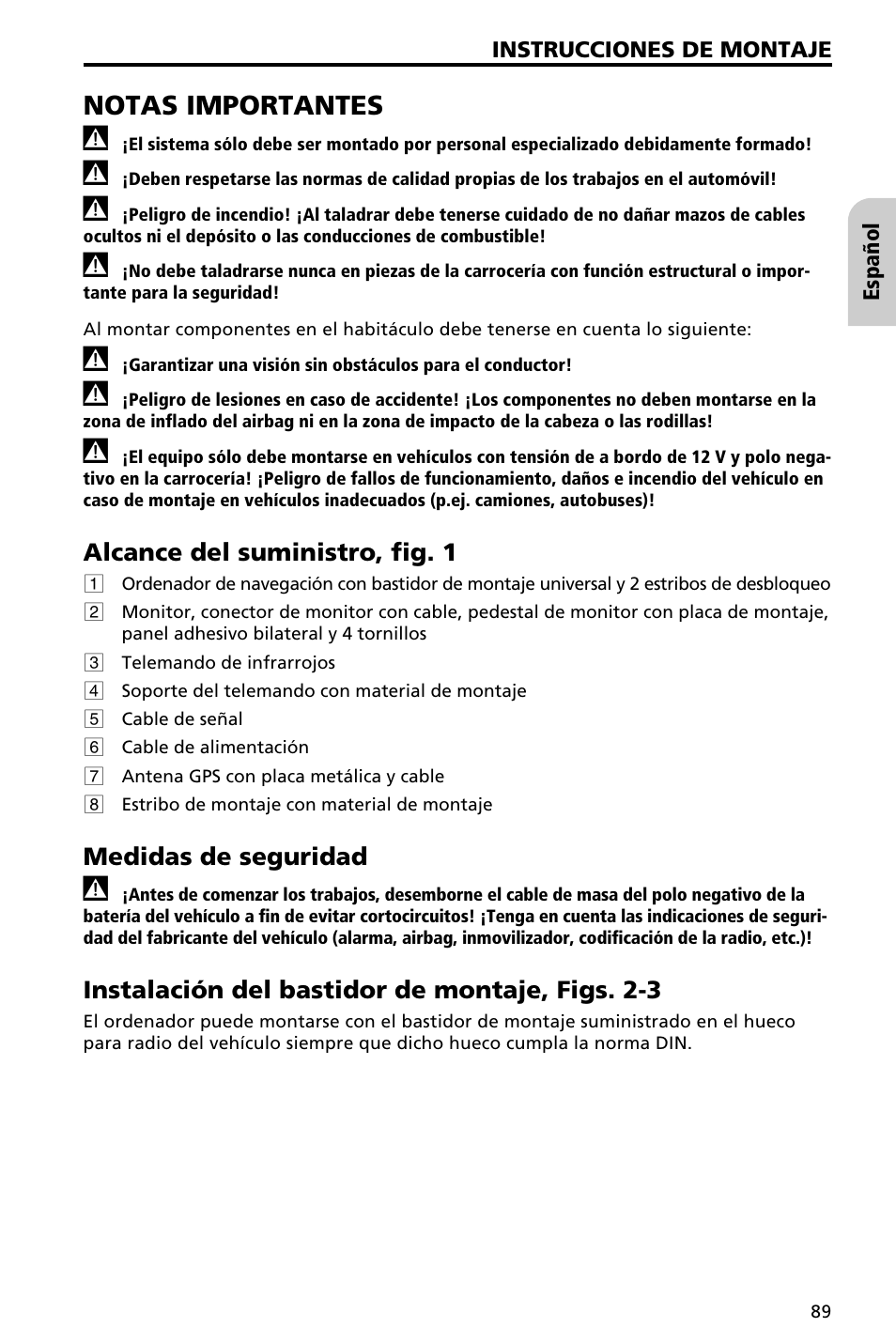 Notas importantes | Audiovox NAV3000 User Manual | Page 89 / 98