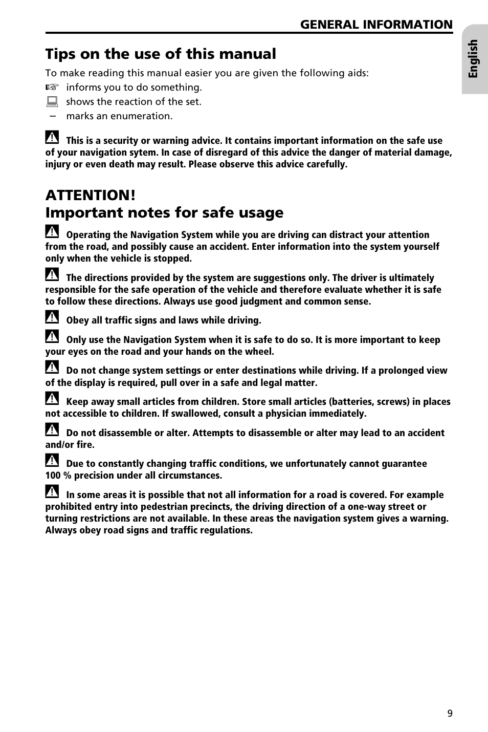 How does audiovox navigation work ? 11, Tips on the use of this manual | Audiovox NAV3000 User Manual | Page 9 / 98