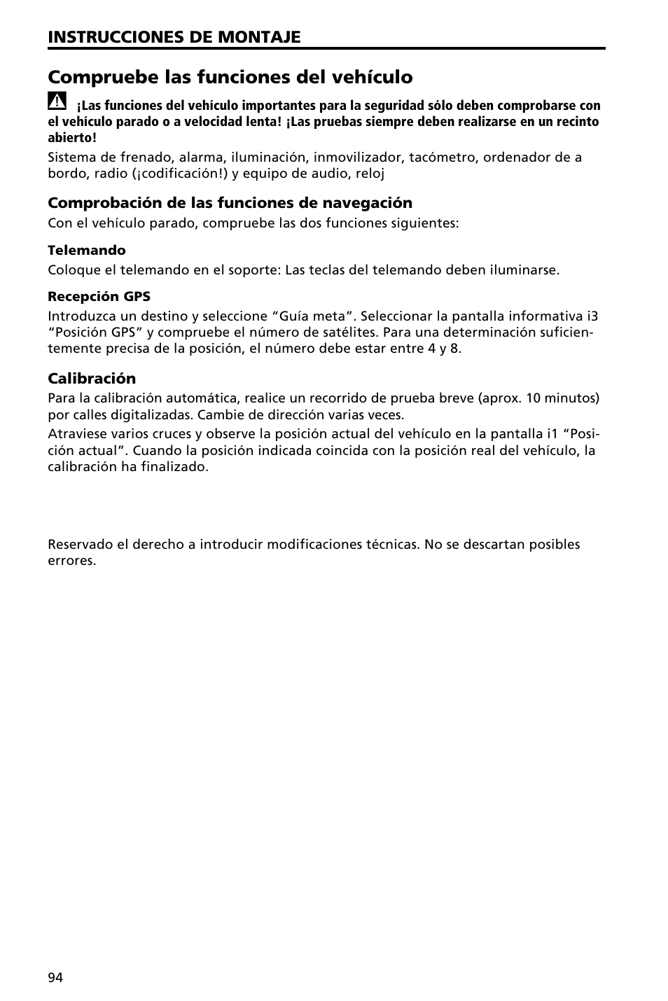 Compruebe las funciones del vehículo | Audiovox NAV3000 User Manual | Page 94 / 98