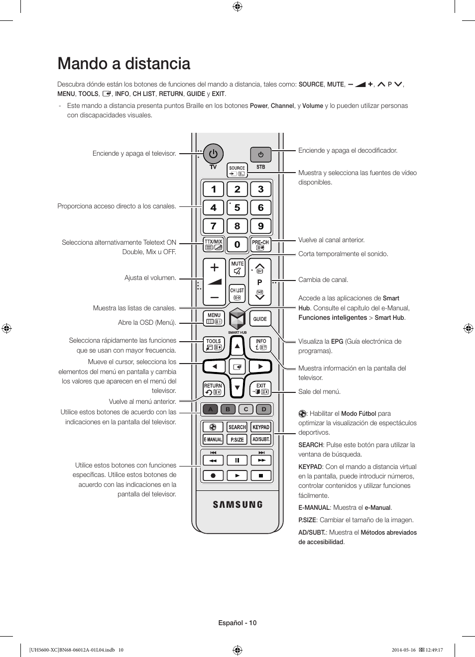 Mando a distancia | Samsung UE22H5600AW User Manual | Page 50 / 81