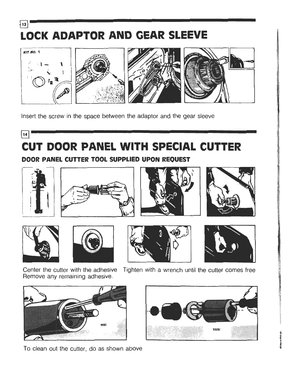 Lock adaptor and gear sleeve, Cut door panel with special cutter | Audiovox Automobile Accessories User Manual | Page 10 / 20