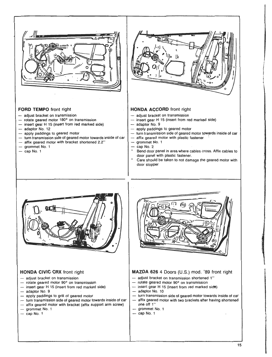 Ford tempo front right, Honda accord front right, Honda civic crx front right | Audiovox Automobile Accessories User Manual | Page 14 / 20