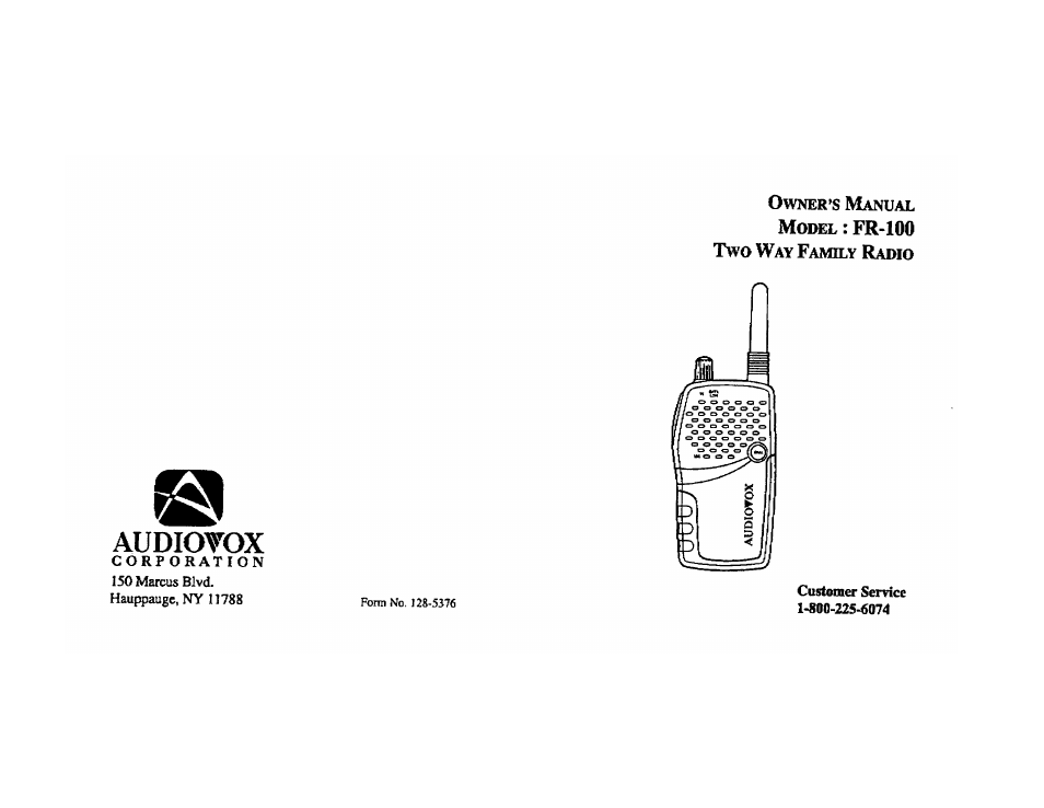 Audiovox FR-100 User Manual | 6 pages