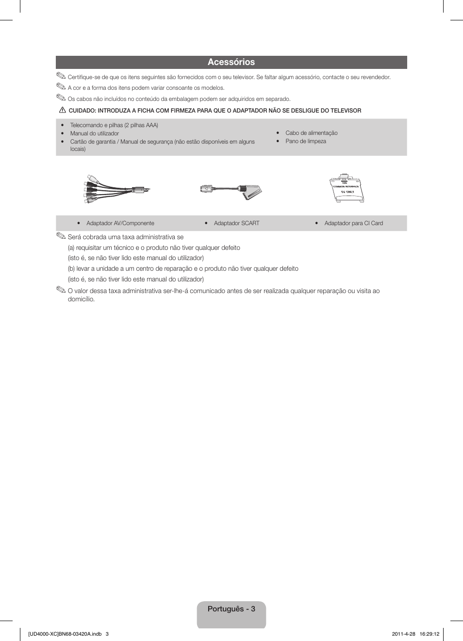 Acessórios | Samsung UE19D4020NW User Manual | Page 51 / 66