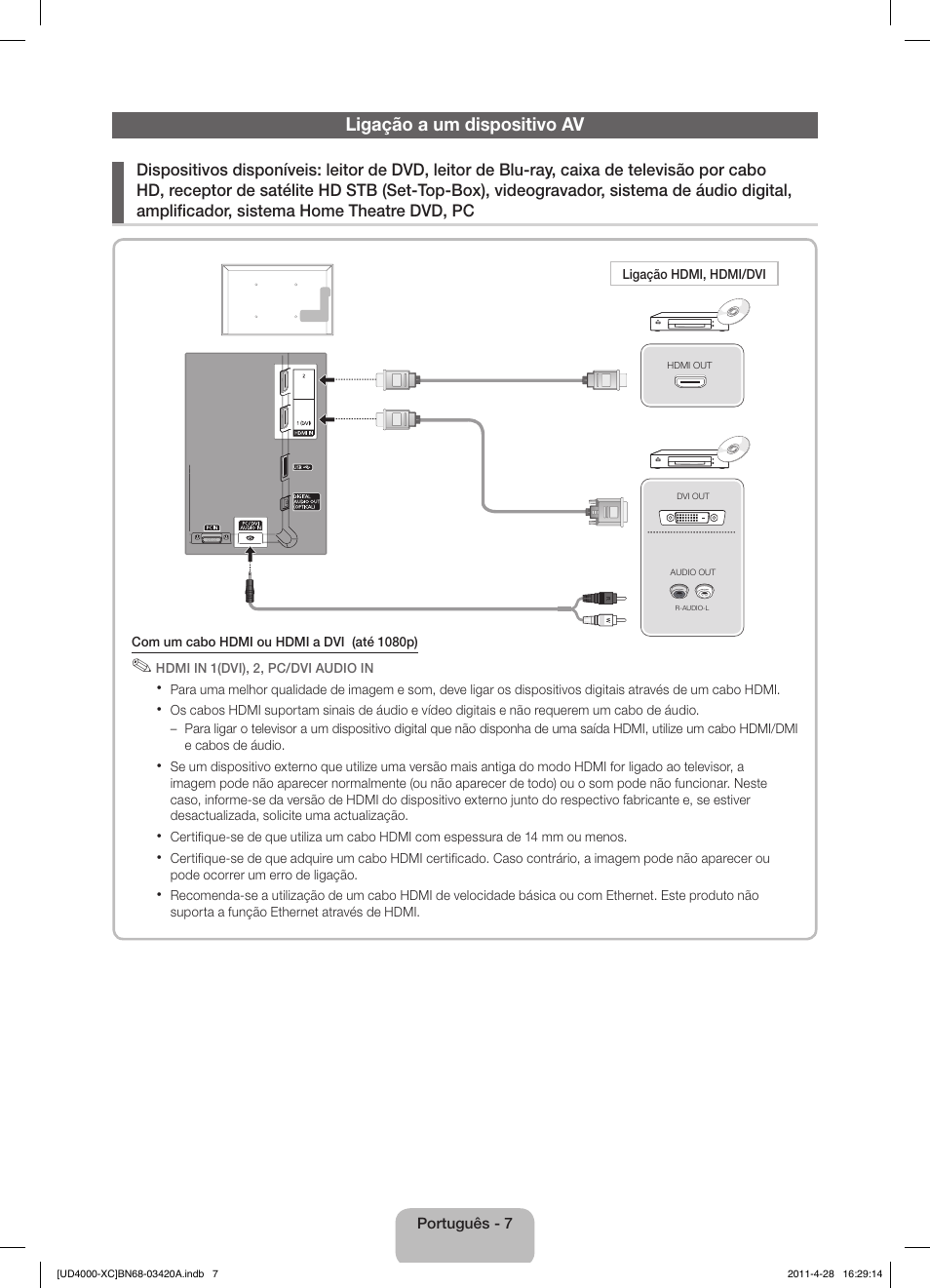 Ligação a um dispositivo av | Samsung UE19D4020NW User Manual | Page 55 / 66