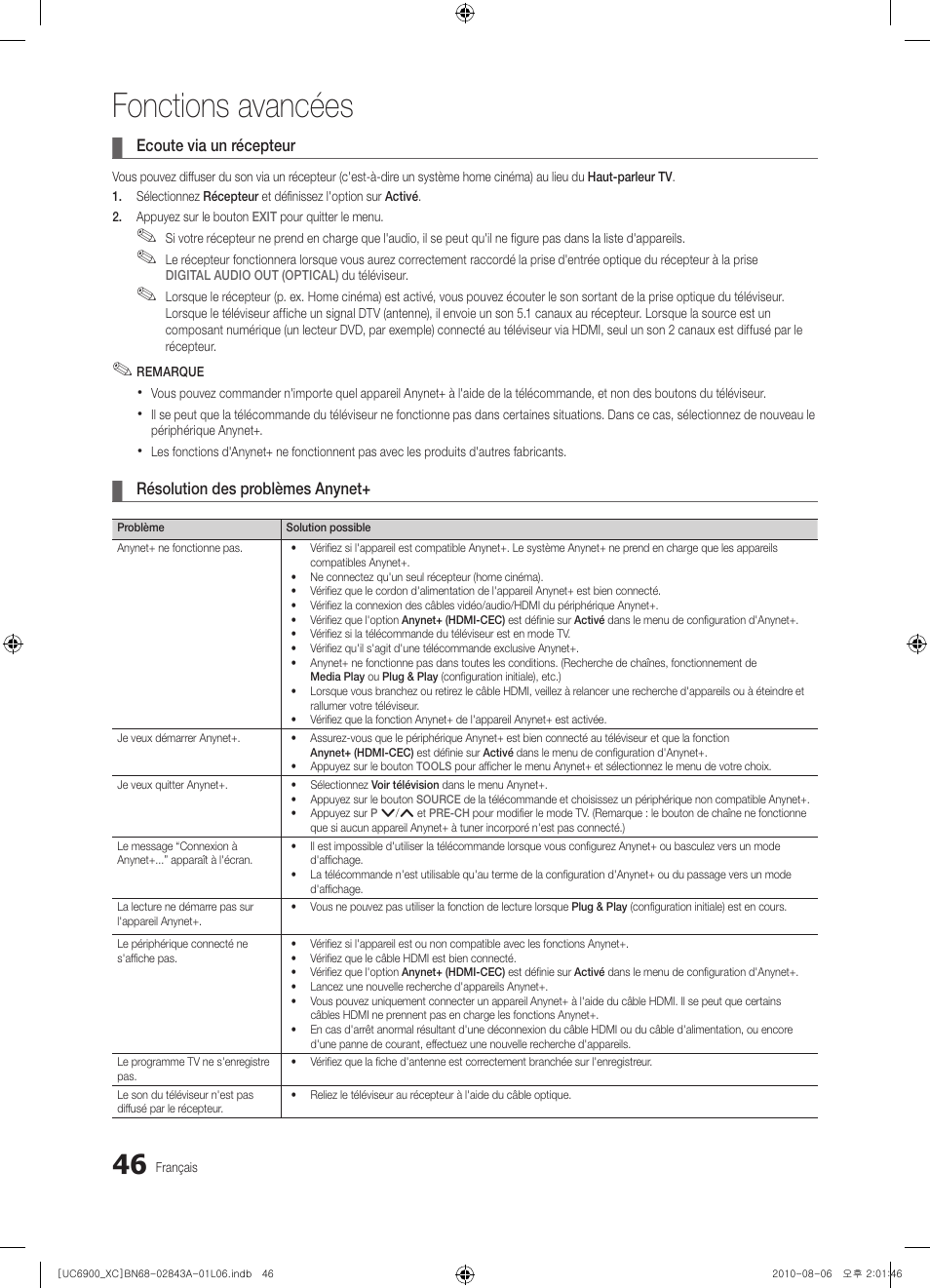 Fonctions avancées | Samsung UE55C6900VS User Manual | Page 108 / 374