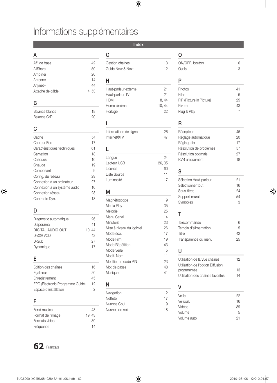 Informations supplémentaires | Samsung UE55C6900VS User Manual | Page 124 / 374