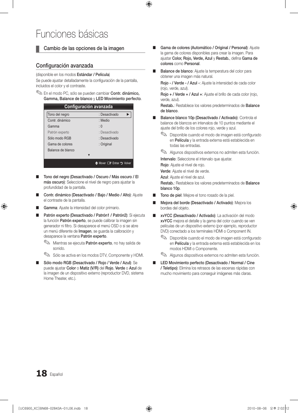 Funciones básicas, Configuración avanzada | Samsung UE55C6900VS User Manual | Page 142 / 374