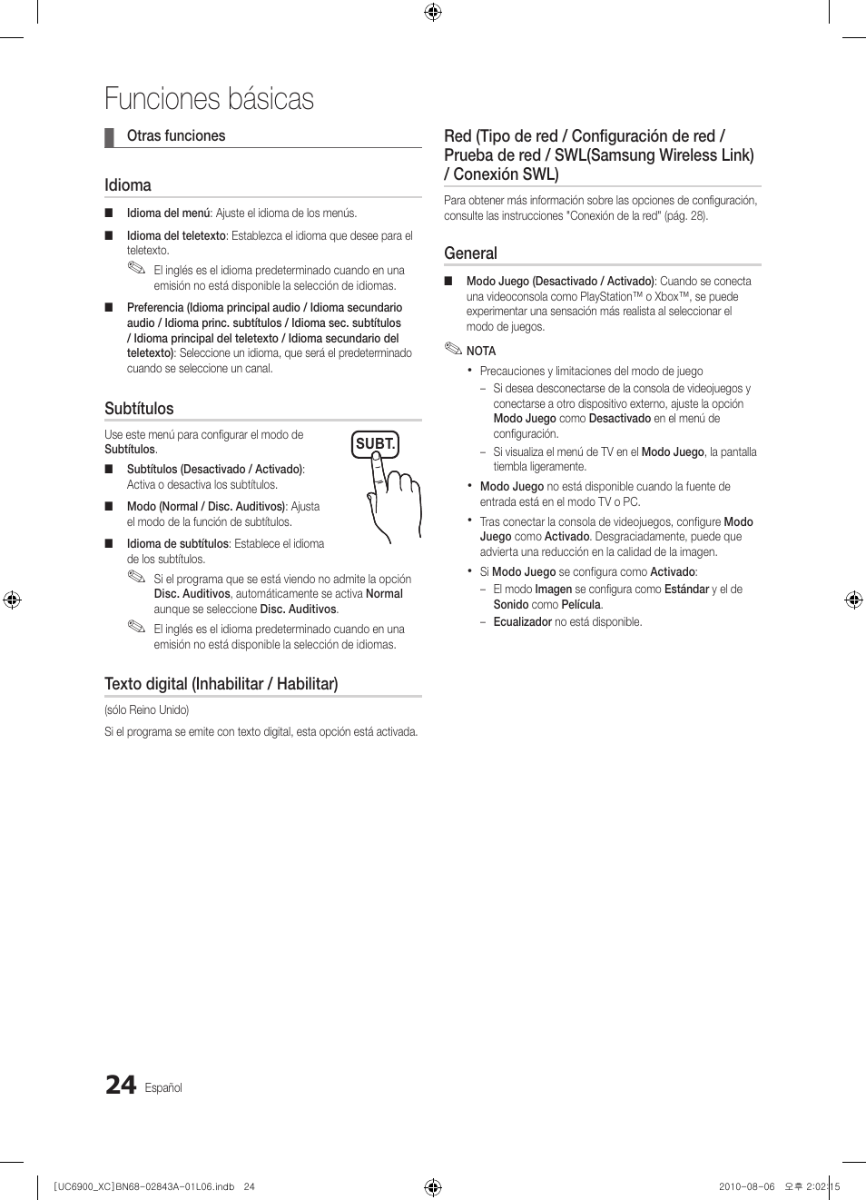 Funciones básicas | Samsung UE55C6900VS User Manual | Page 148 / 374