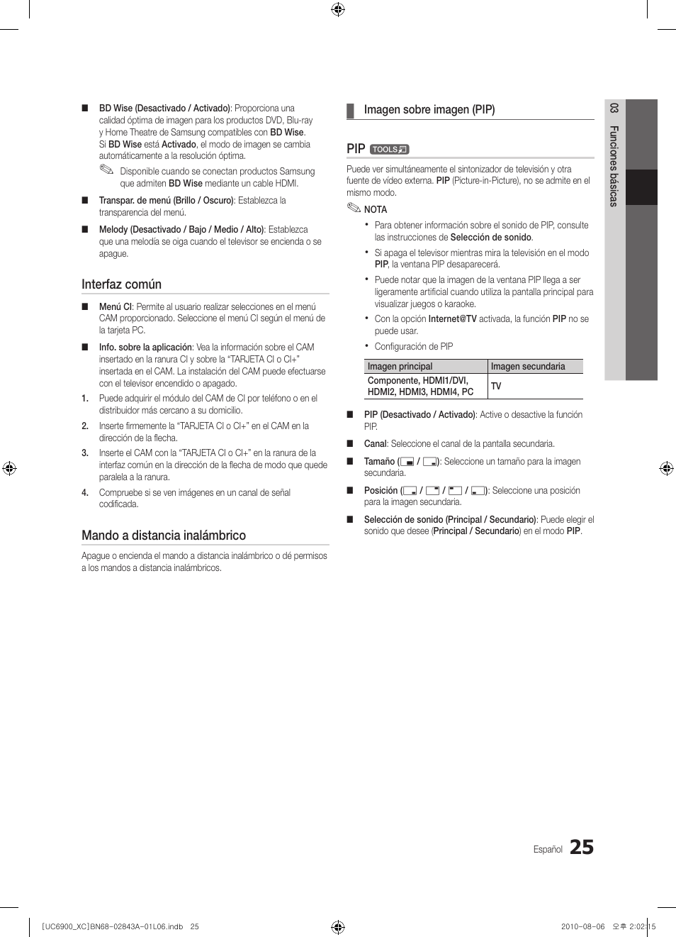 Interfaz común, Mando a distancia inalámbrico | Samsung UE55C6900VS User Manual | Page 149 / 374