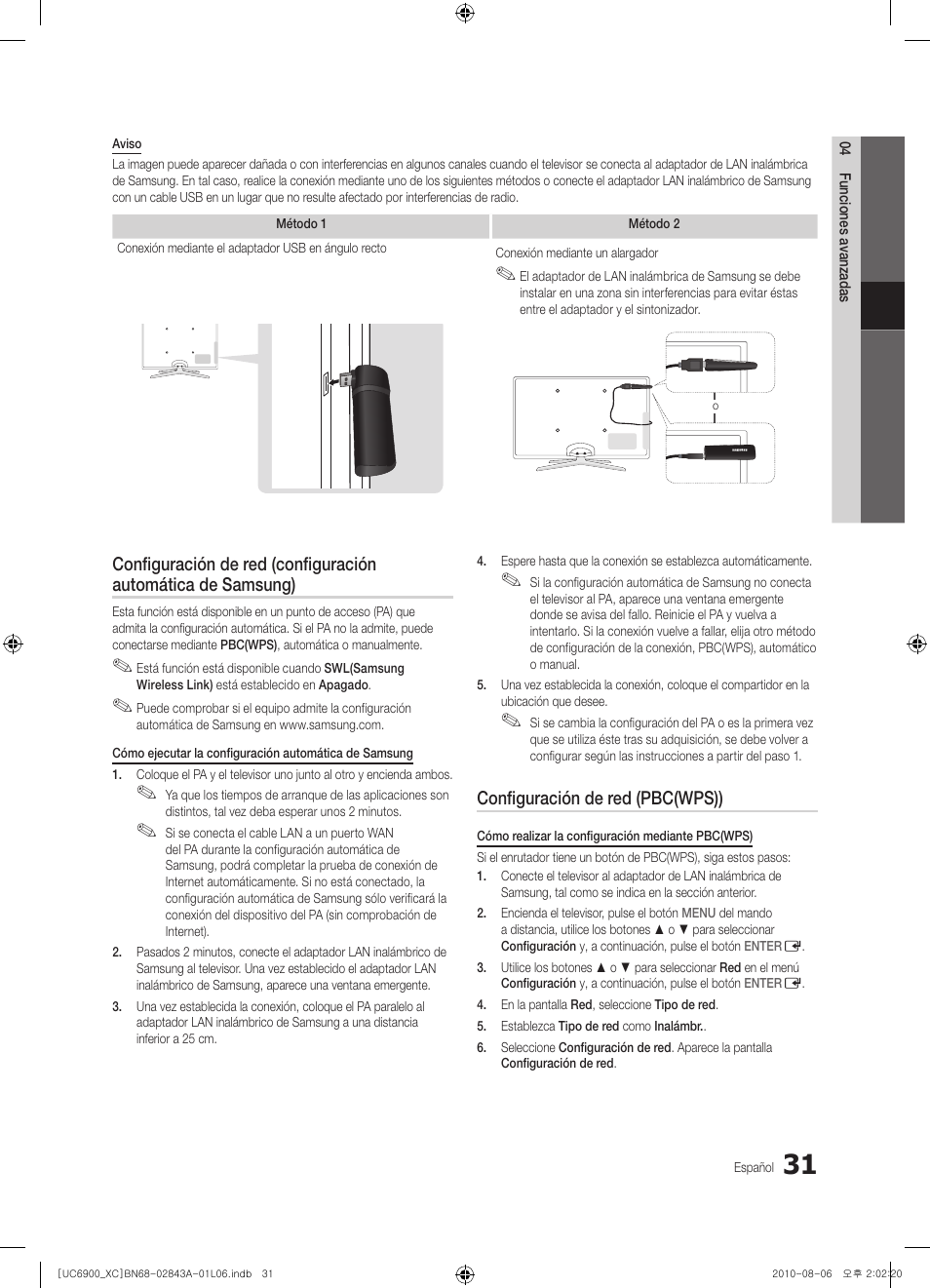 Configuración de red (pbc(wps)) | Samsung UE55C6900VS User Manual | Page 155 / 374