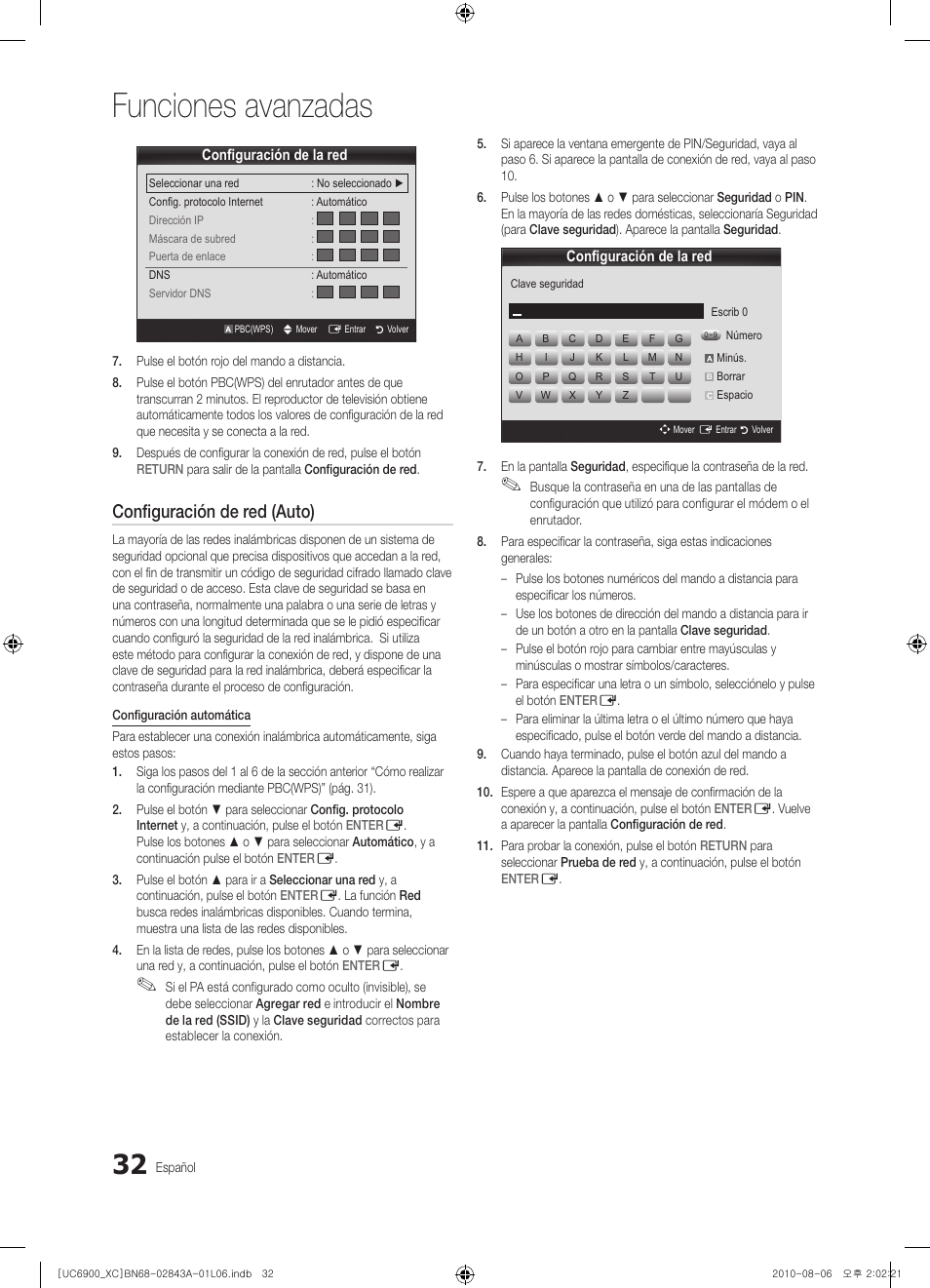 Funciones avanzadas, Configuración de red (auto) | Samsung UE55C6900VS User Manual | Page 156 / 374