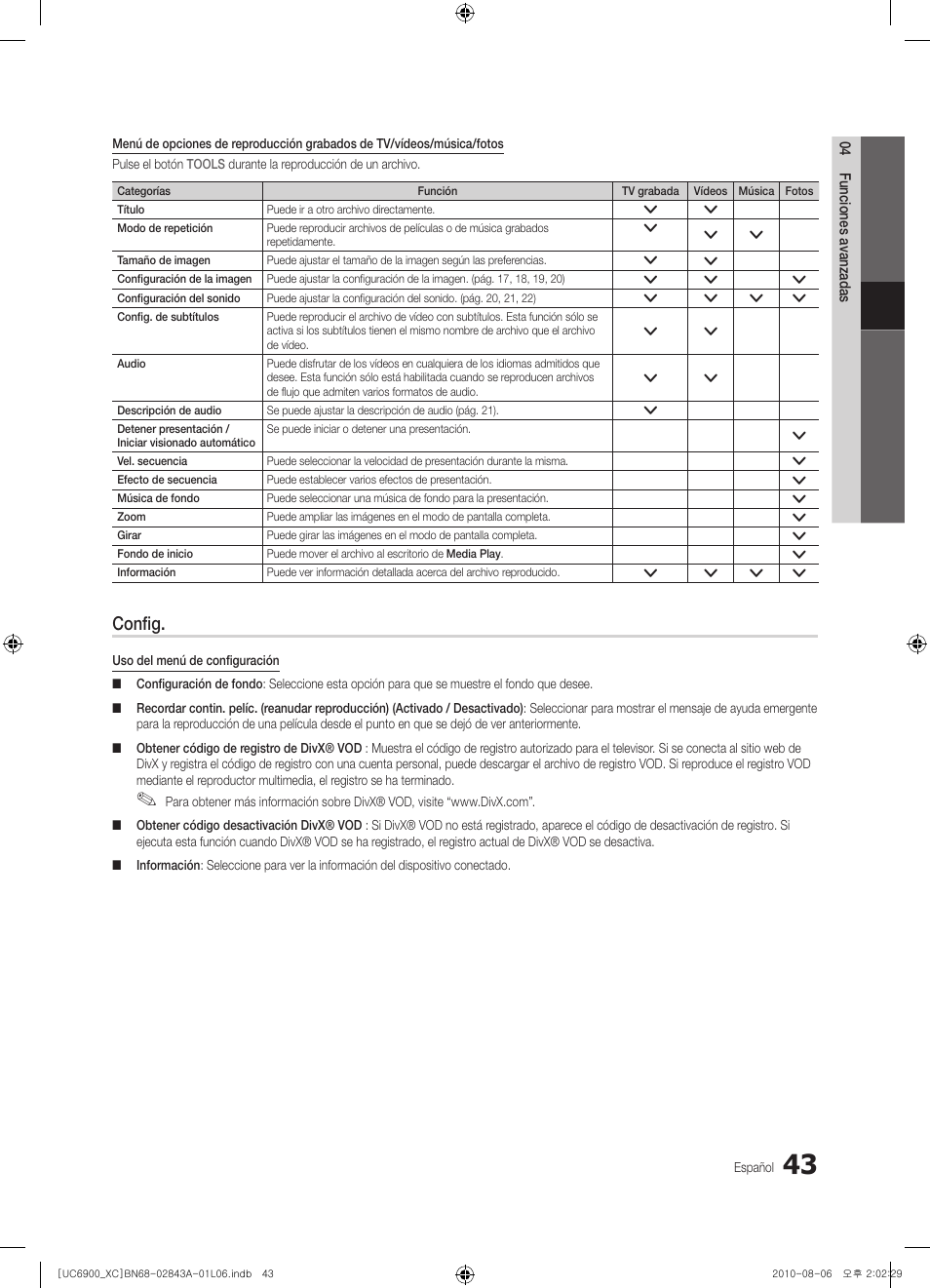 Config | Samsung UE55C6900VS User Manual | Page 167 / 374