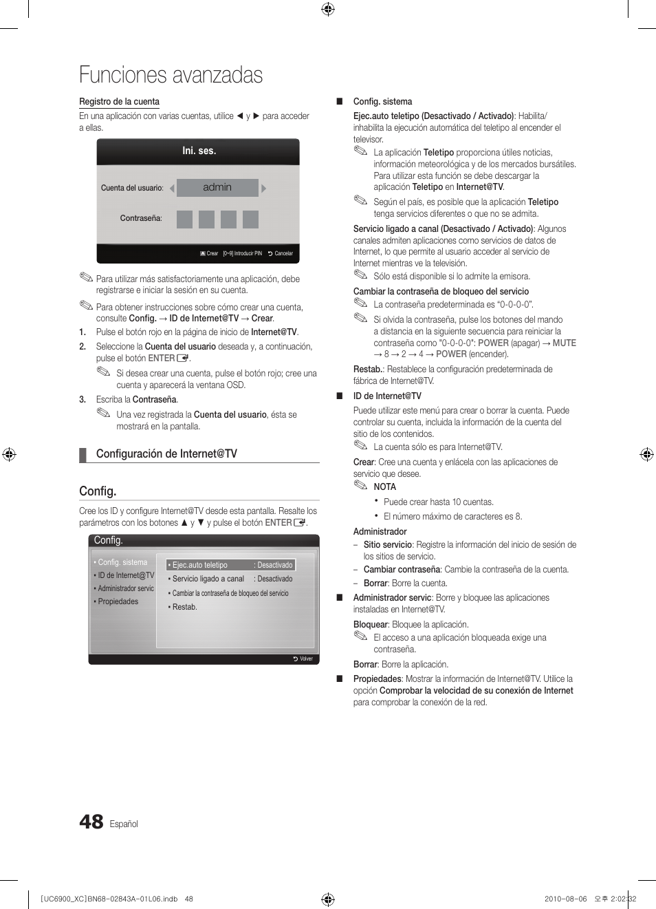 Funciones avanzadas, Config | Samsung UE55C6900VS User Manual | Page 172 / 374