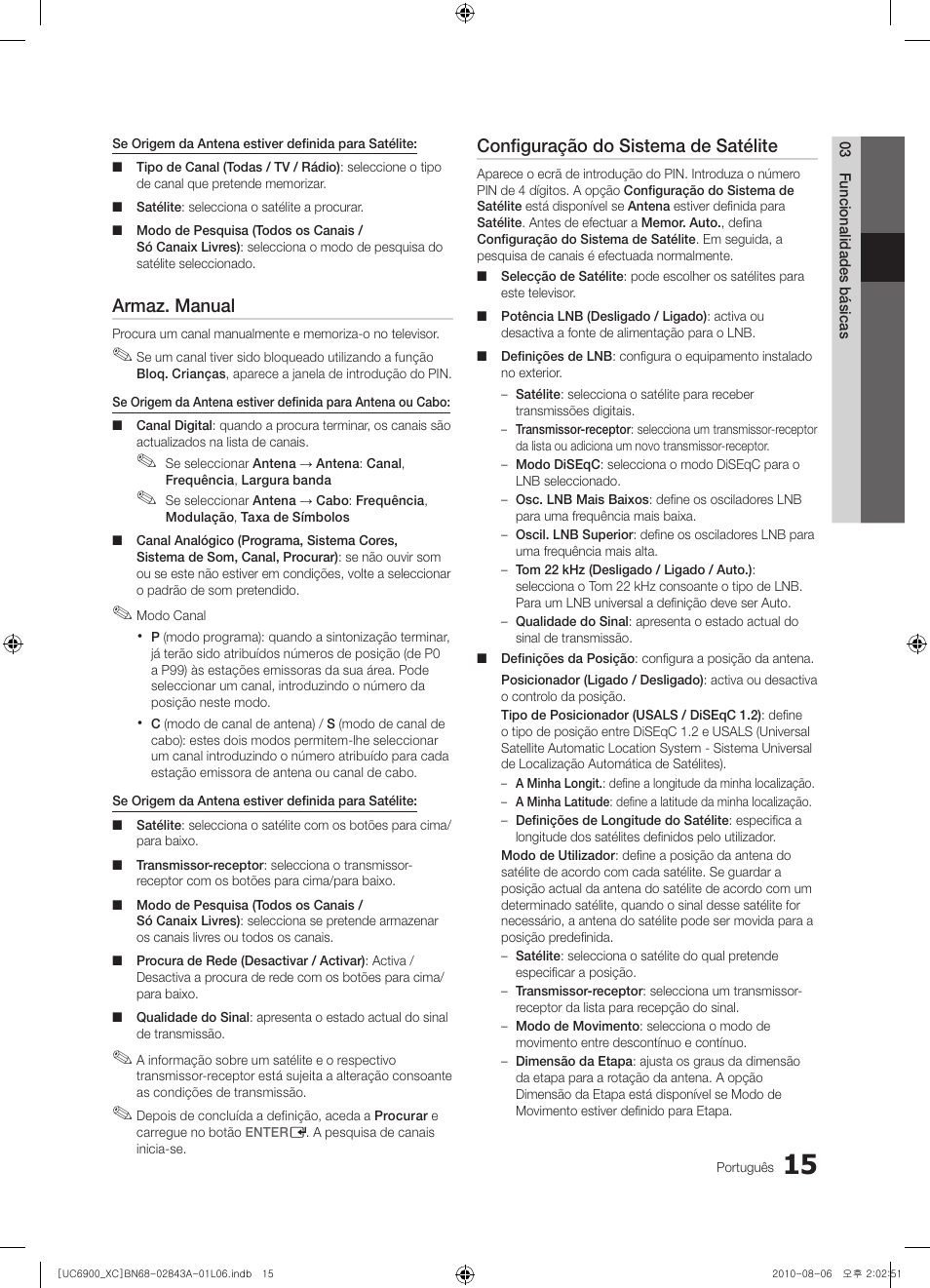 Armaz. manual, Configuração do sistema de satélite | Samsung UE55C6900VS User Manual | Page 201 / 374