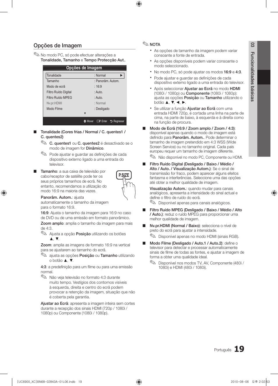 Opções de imagem | Samsung UE55C6900VS User Manual | Page 205 / 374