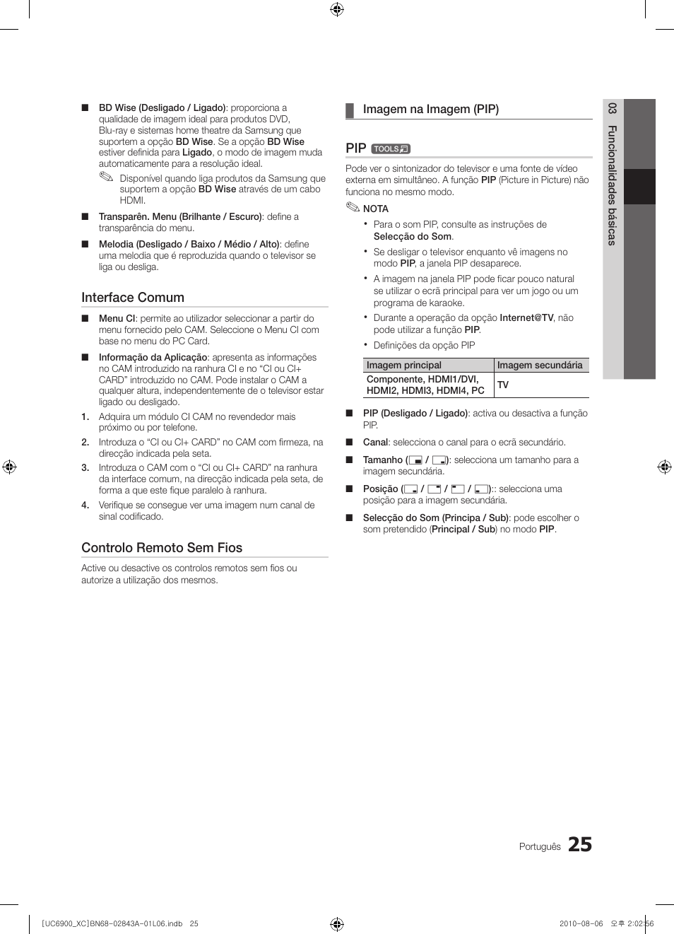 Interface comum, Controlo remoto sem fios | Samsung UE55C6900VS User Manual | Page 211 / 374