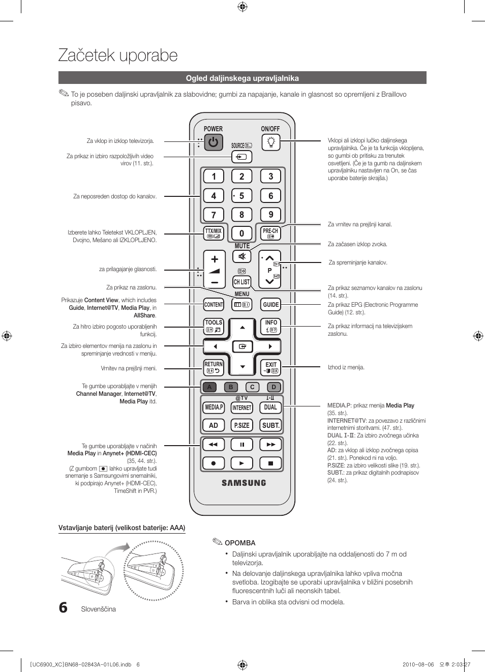 Začetek uporabe | Samsung UE55C6900VS User Manual | Page 254 / 374