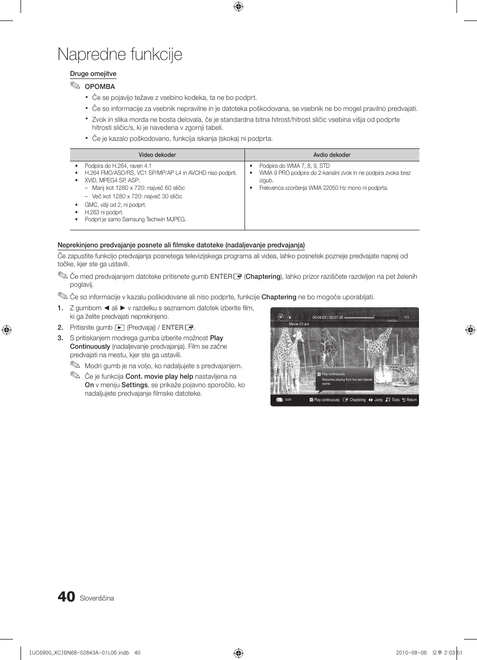 Napredne funkcije | Samsung UE55C6900VS User Manual | Page 288 / 374