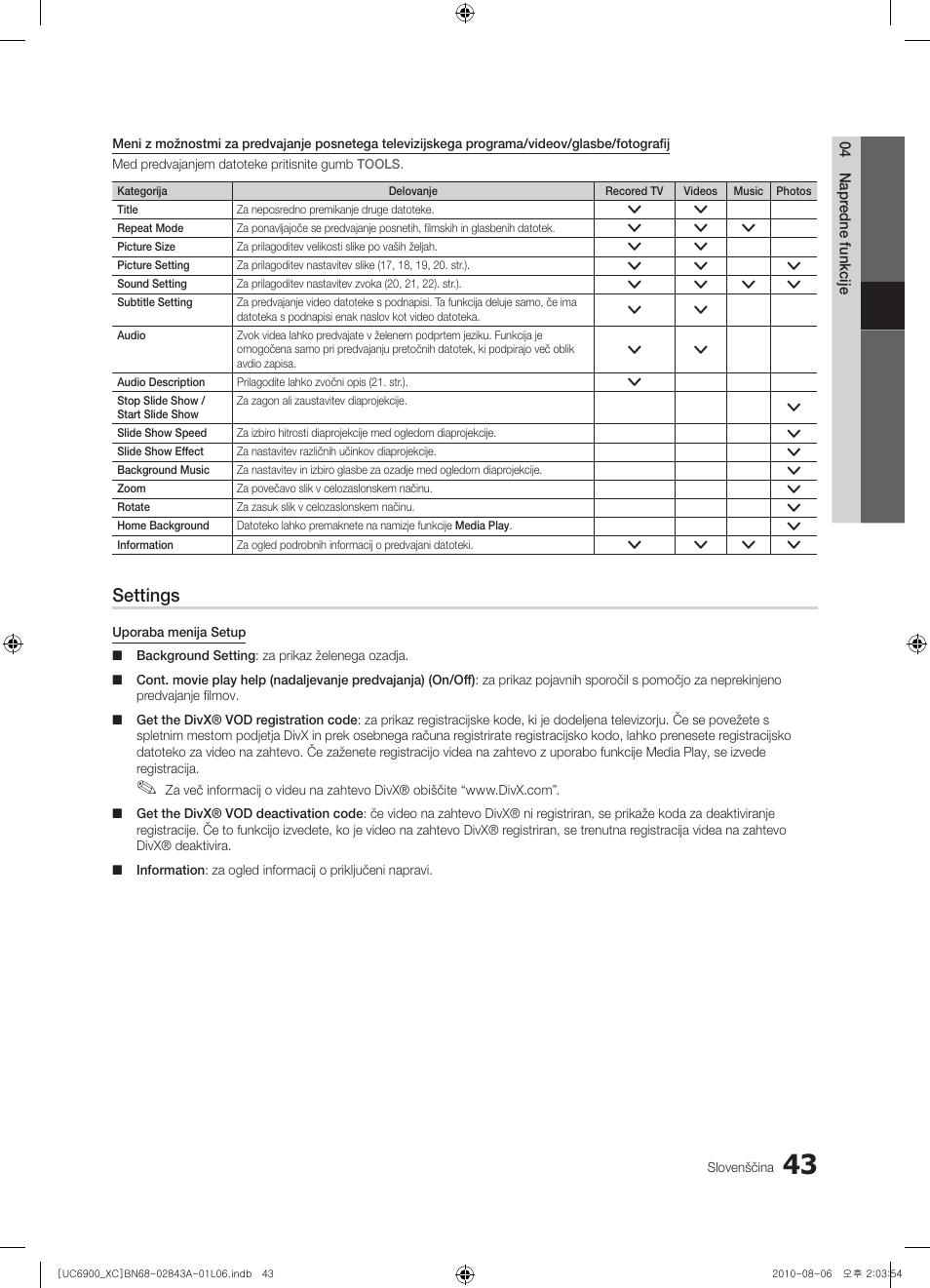 Settings | Samsung UE55C6900VS User Manual | Page 291 / 374