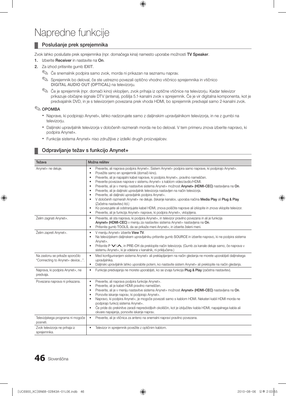 Napredne funkcije | Samsung UE55C6900VS User Manual | Page 294 / 374