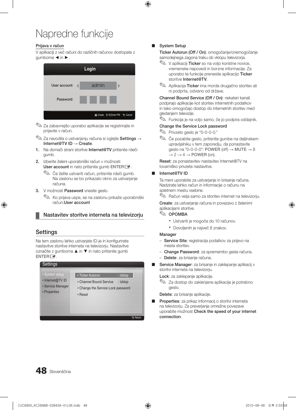 Napredne funkcije, Settings | Samsung UE55C6900VS User Manual | Page 296 / 374