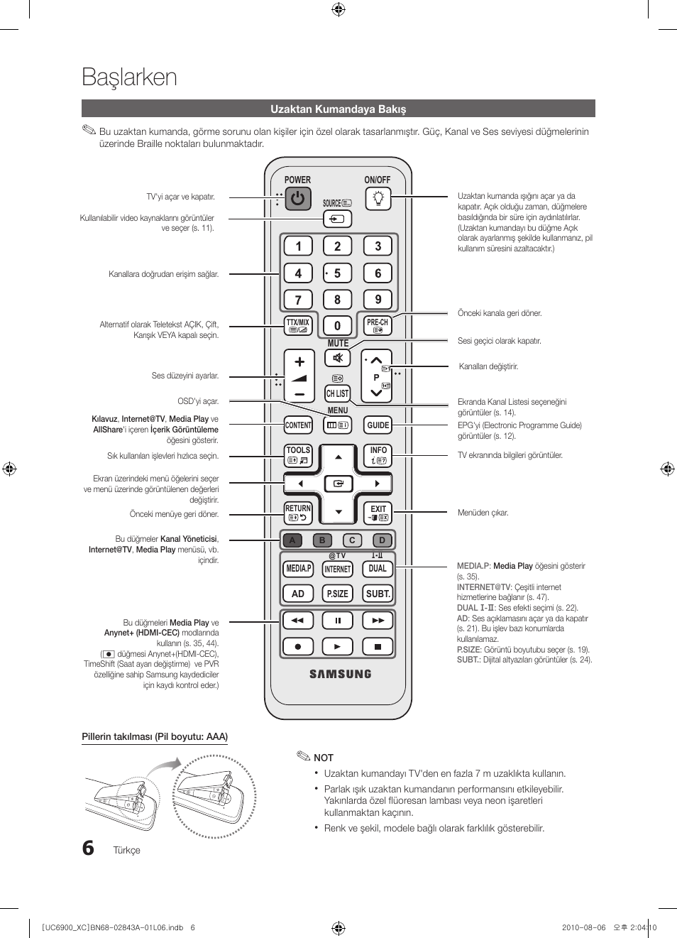 Başlarken | Samsung UE55C6900VS User Manual | Page 316 / 374