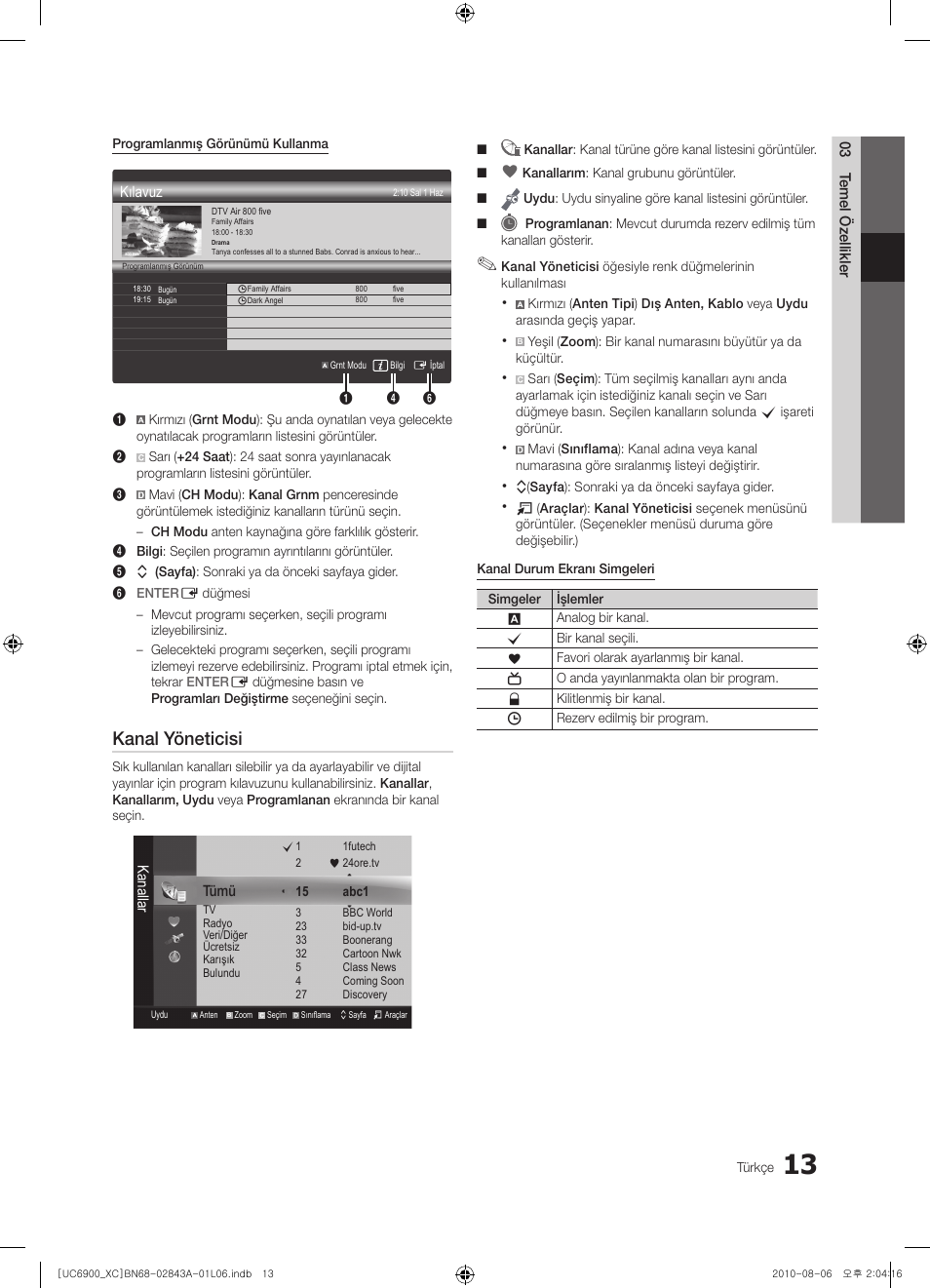 Kanal yöneticisi | Samsung UE55C6900VS User Manual | Page 323 / 374