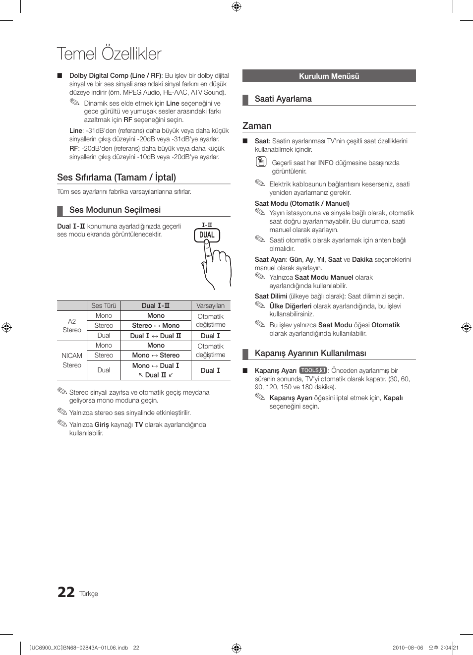 Temel özellikler | Samsung UE55C6900VS User Manual | Page 332 / 374