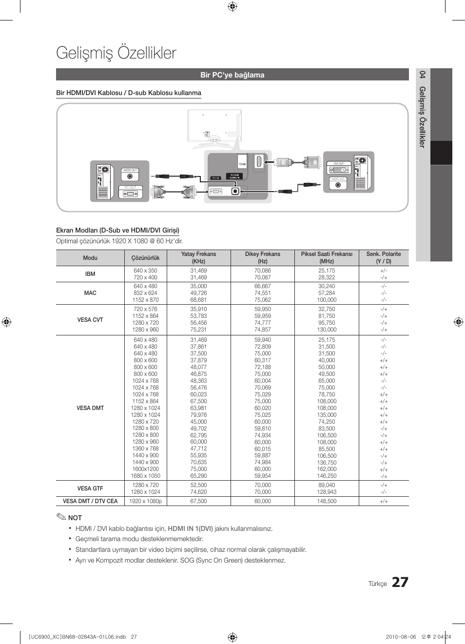 Gelişmiş özellikler | Samsung UE55C6900VS User Manual | Page 337 / 374