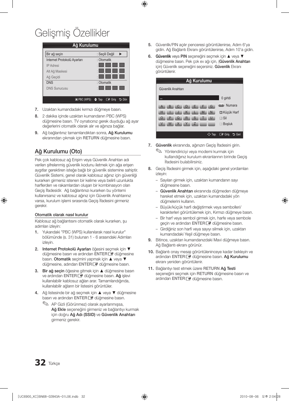 Gelişmiş özellikler, Ağ kurulumu (oto) | Samsung UE55C6900VS User Manual | Page 342 / 374