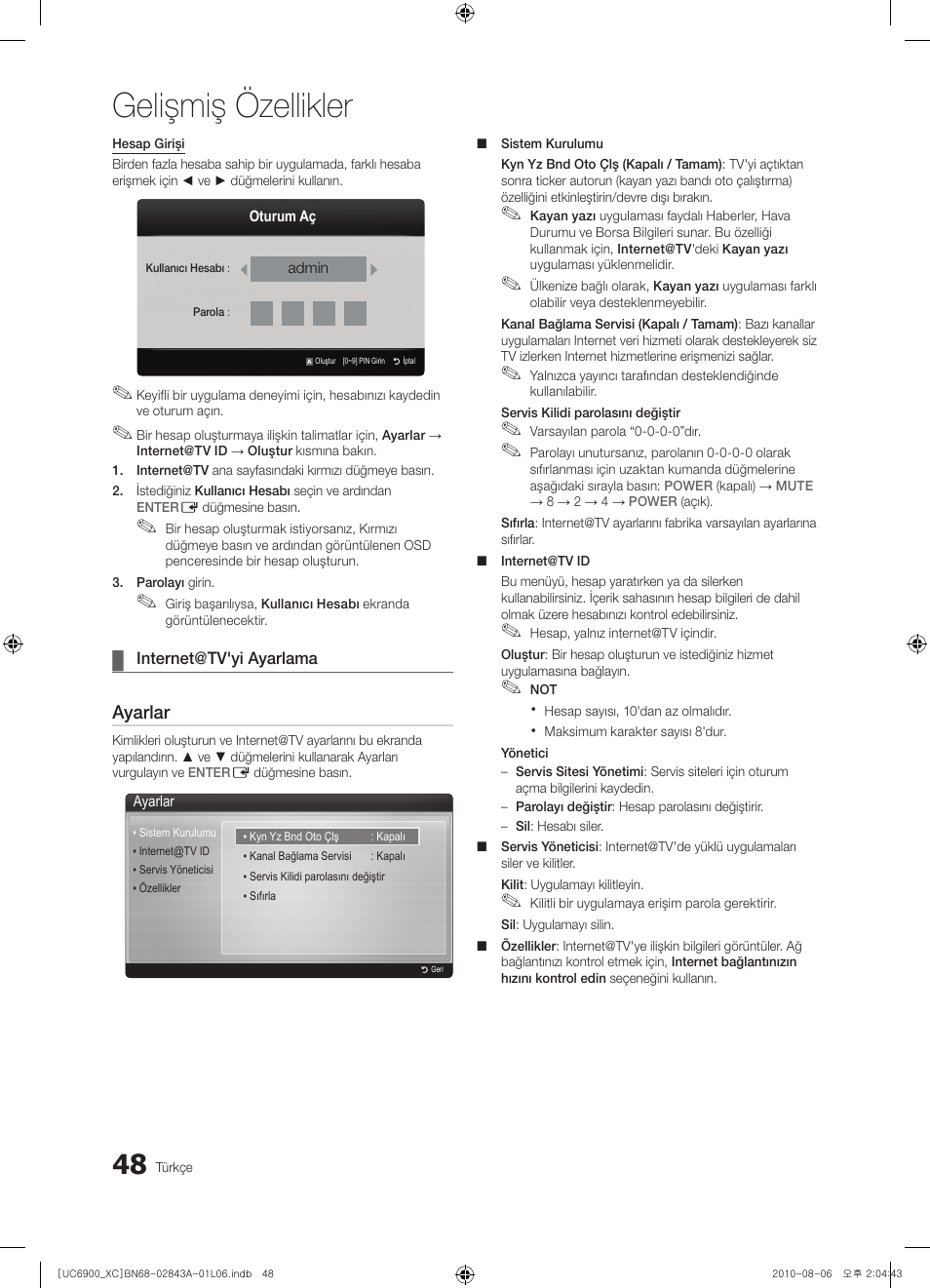 Gelişmiş özellikler, Ayarlar | Samsung UE55C6900VS User Manual | Page 358 / 374