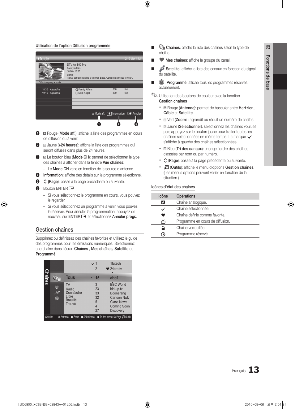 Gestion chaînes | Samsung UE55C6900VS User Manual | Page 75 / 374