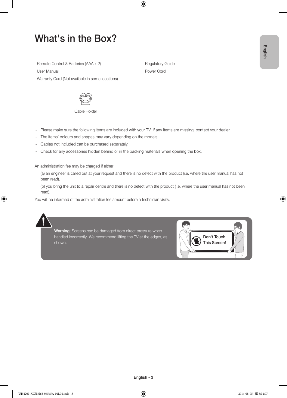 What's in the box | Samsung UE48H4203AW User Manual | Page 3 / 74