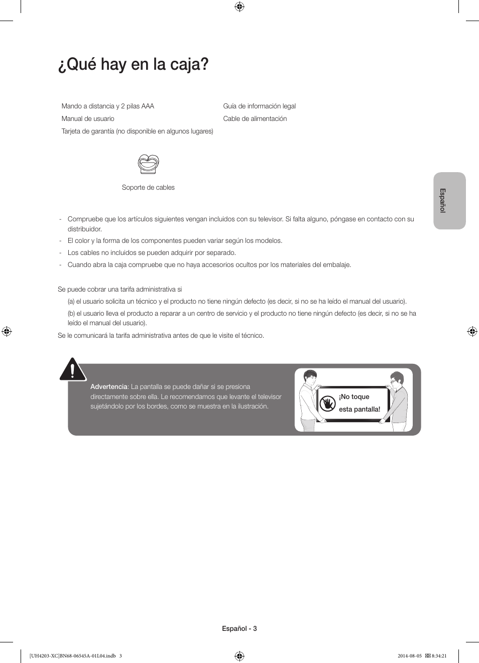 Qué hay en la caja | Samsung UE48H4203AW User Manual | Page 39 / 74