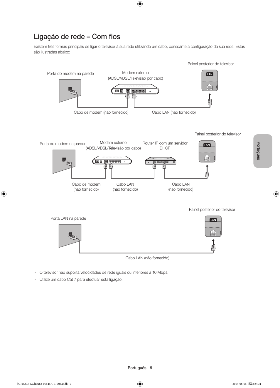 Ligação de rede – com fios | Samsung UE48H4203AW User Manual | Page 63 / 74