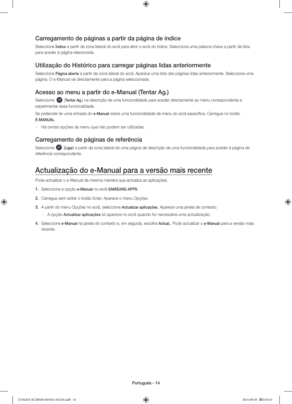 Acesso ao menu a partir do e-manual (tentar ag.), Carregamento de páginas de referência | Samsung UE48H4203AW User Manual | Page 68 / 74