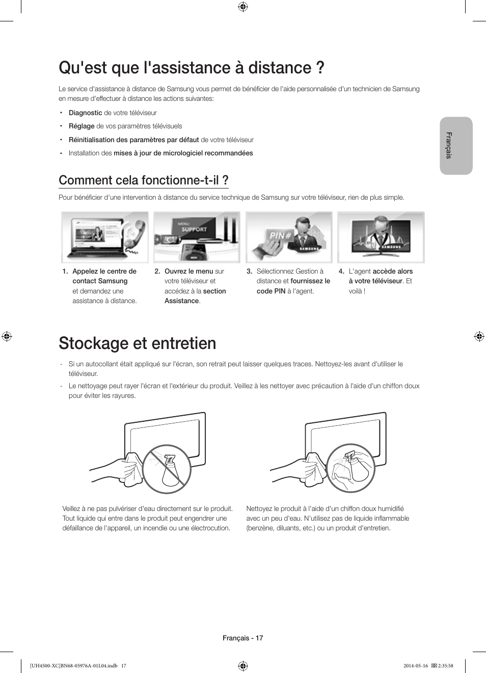 Qu'est que l'assistance à distance, Stockage et entretien, Comment cela fonctionne-t-il | Samsung UE32H4500AW User Manual | Page 35 / 73