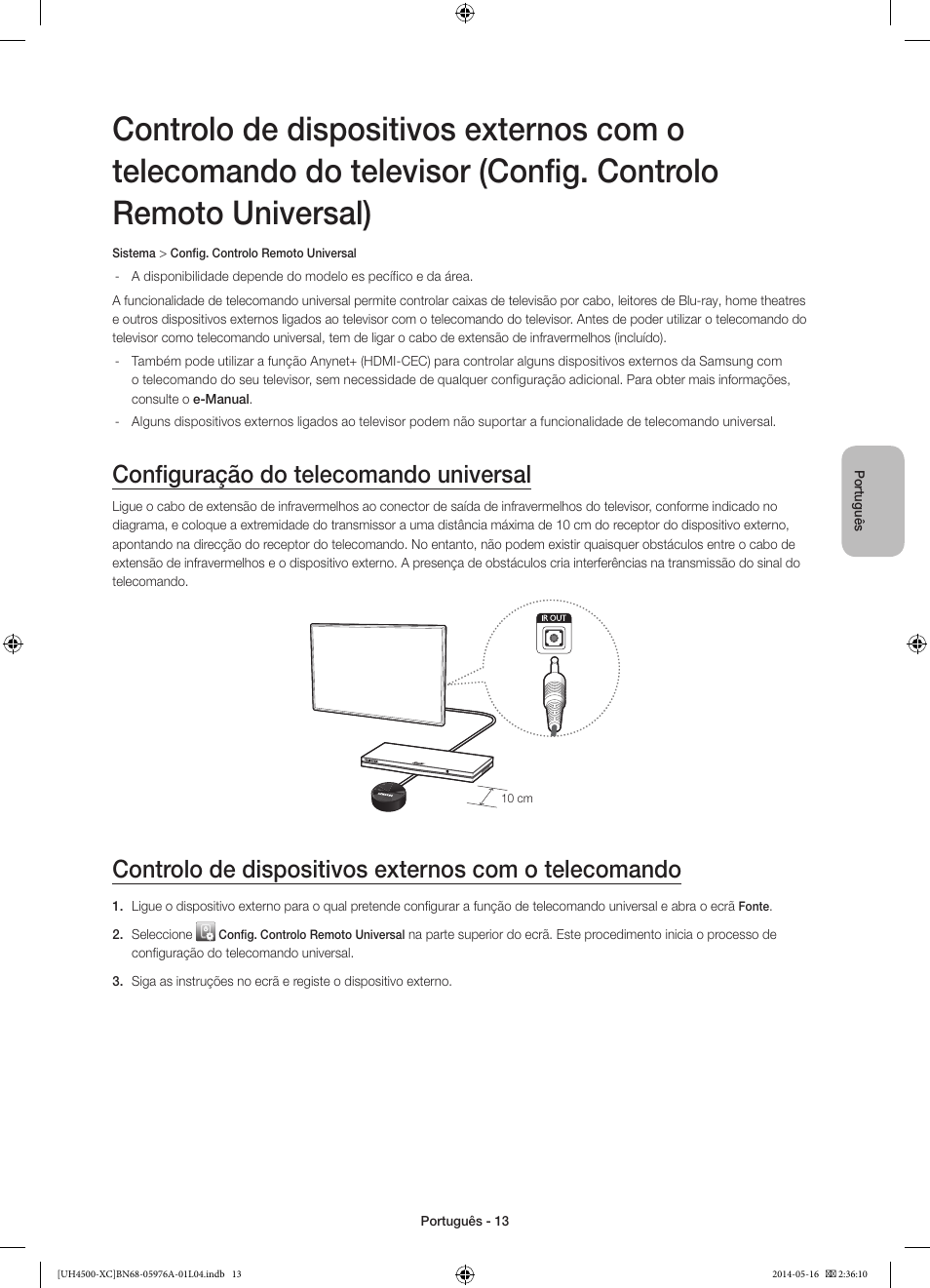 Configuração do telecomando universal | Samsung UE32H4500AW User Manual | Page 67 / 73