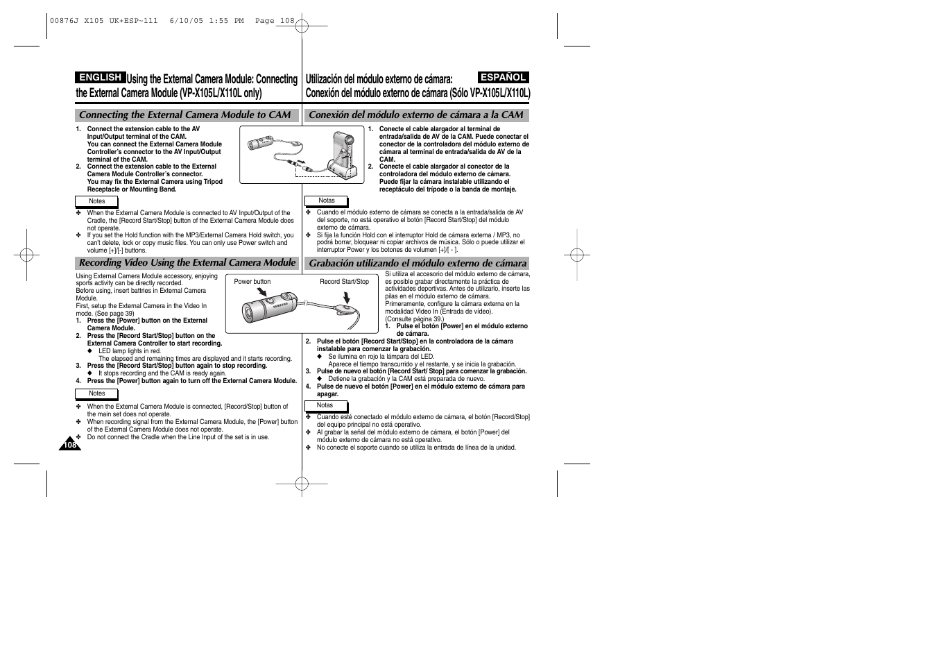 Samsung VP-X110L User Manual | Page 108 / 137