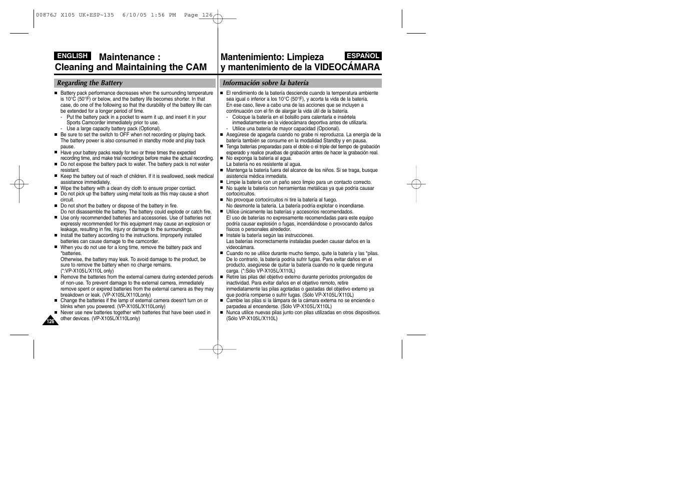 Samsung VP-X110L User Manual | Page 126 / 137