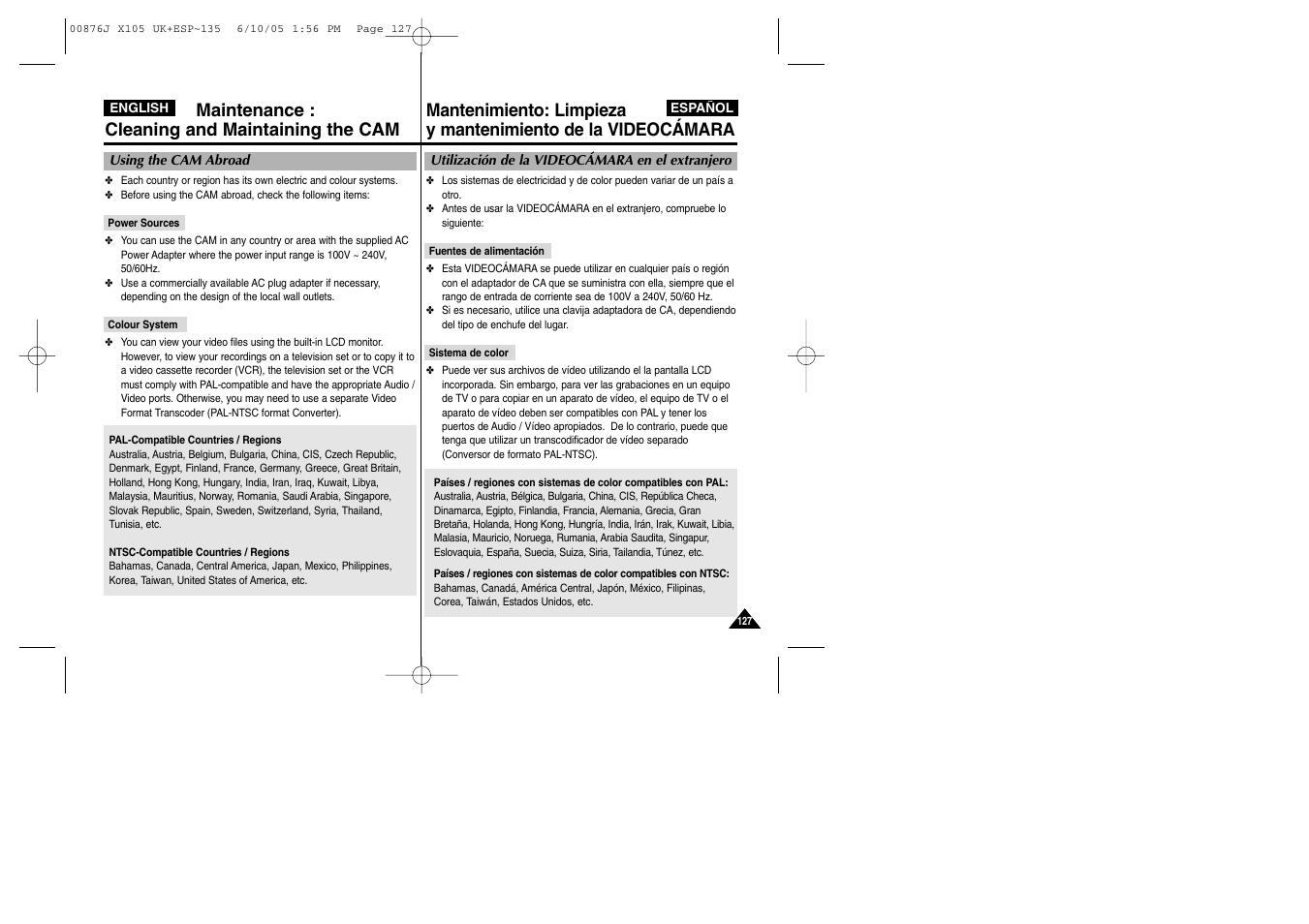 Samsung VP-X110L User Manual | Page 127 / 137