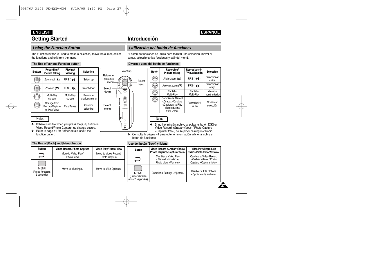 Getting started introducción | Samsung VP-X110L User Manual | Page 27 / 137