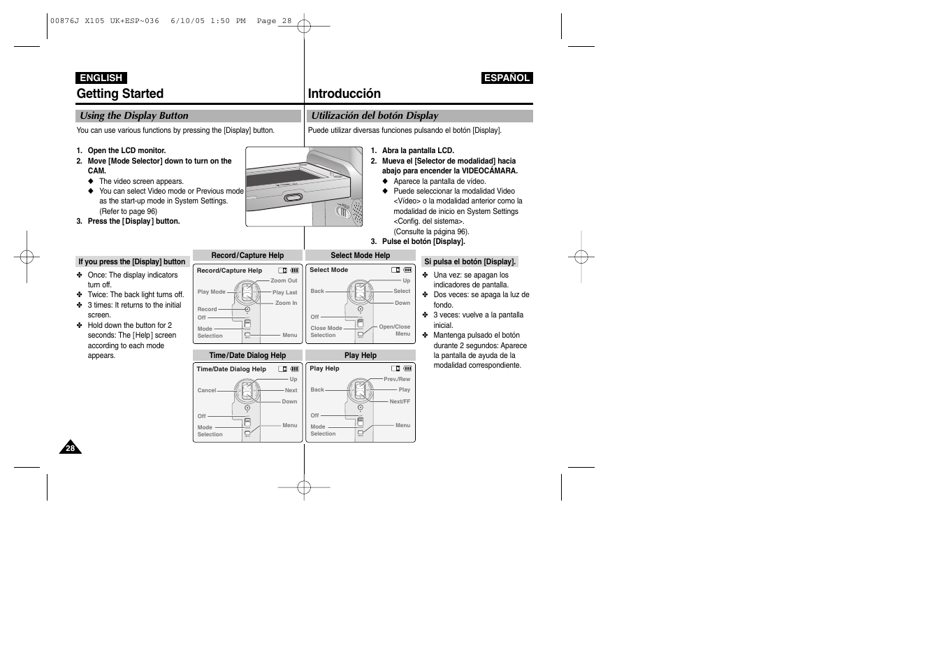 Getting started introducción | Samsung VP-X110L User Manual | Page 28 / 137