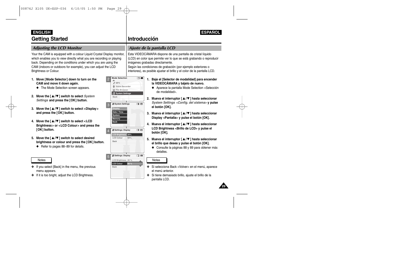 Getting started introducción | Samsung VP-X110L User Manual | Page 29 / 137