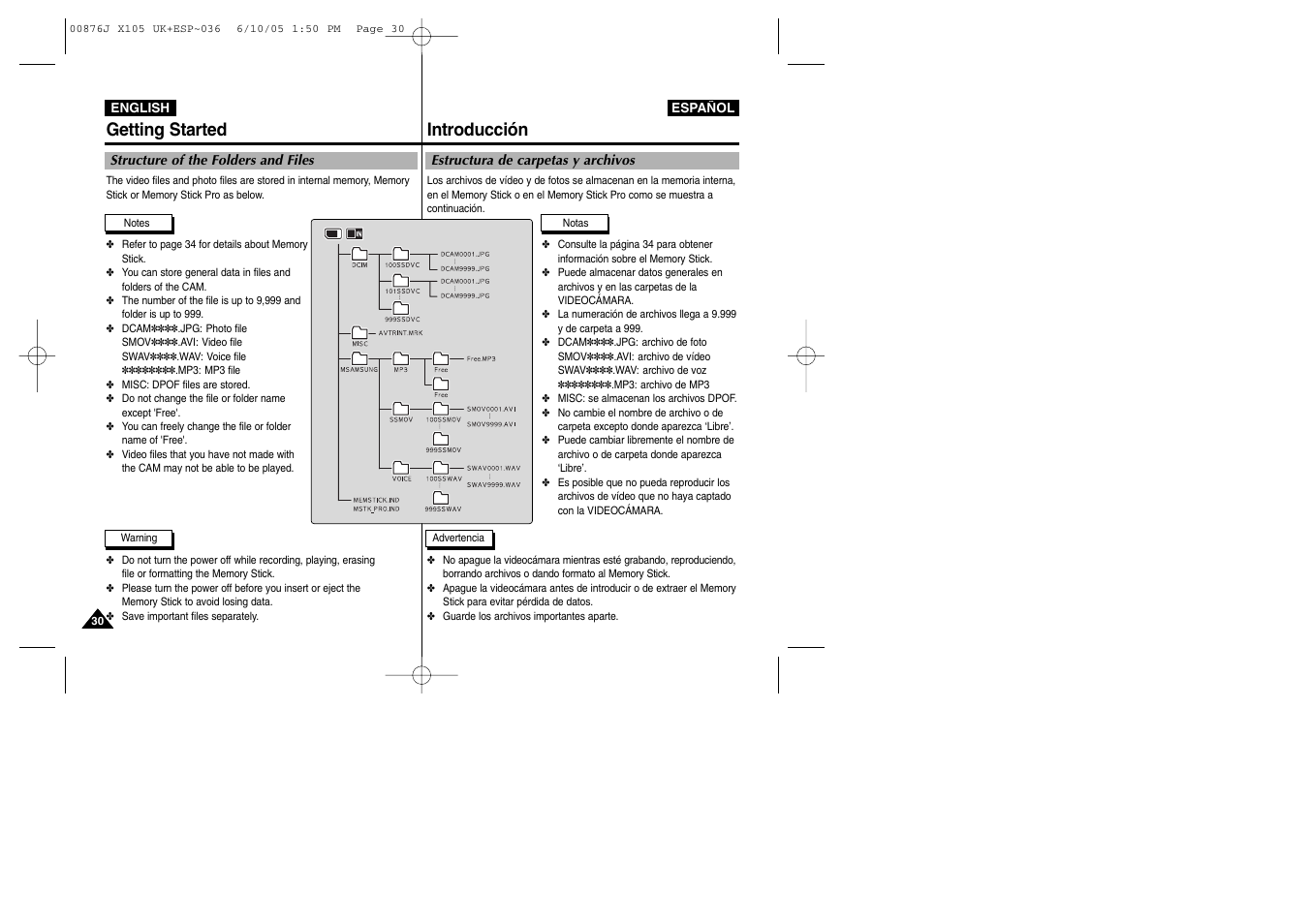 Getting started introducción | Samsung VP-X110L User Manual | Page 30 / 137