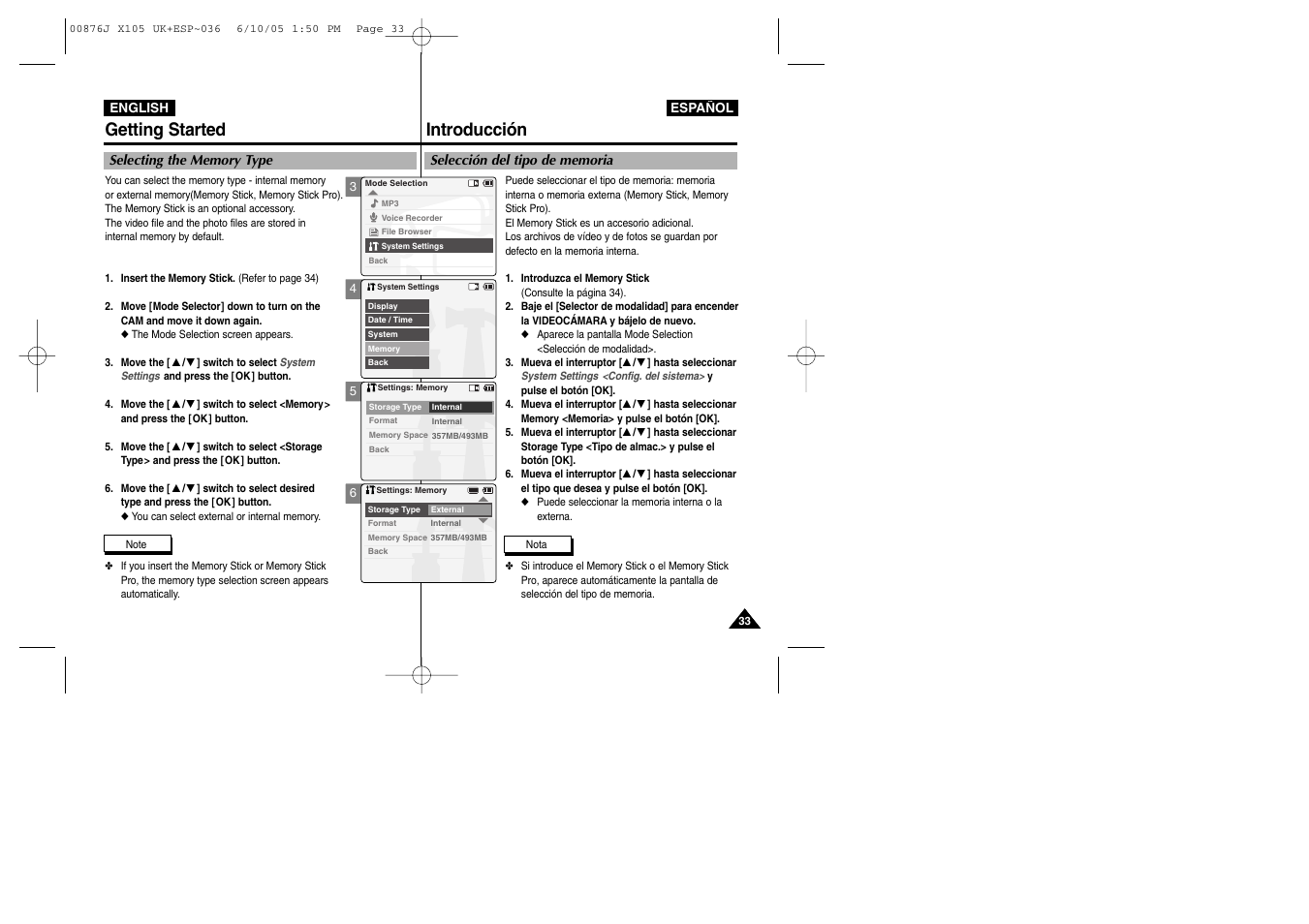 Getting started introducción | Samsung VP-X110L User Manual | Page 33 / 137