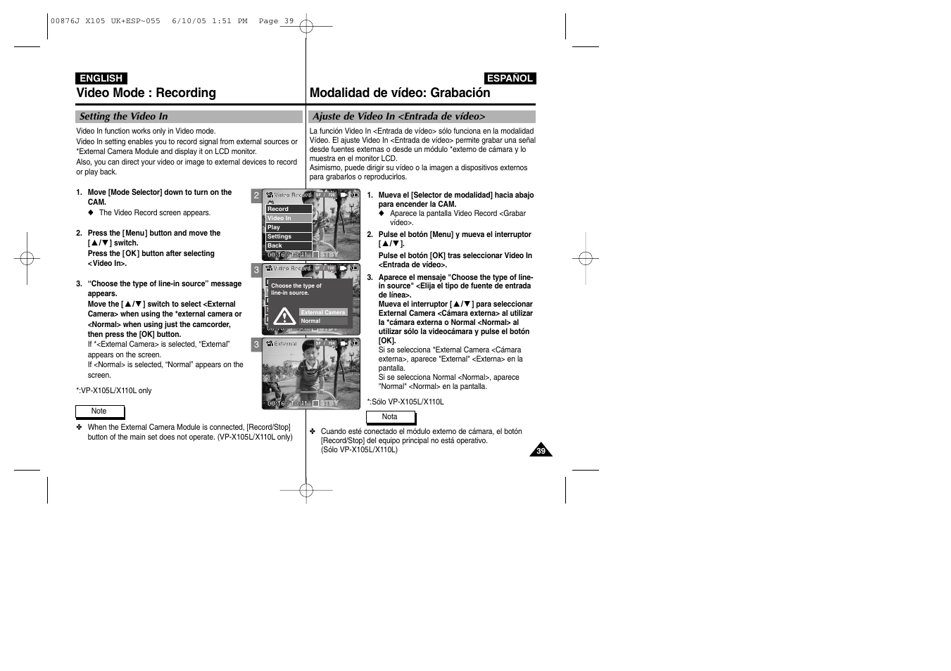 Samsung VP-X110L User Manual | Page 39 / 137